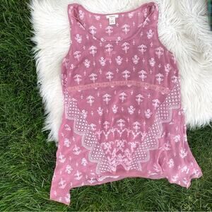 Sundance Pink Sleeveless Silk Tank Top with Intricate Embroidered Patterns Large